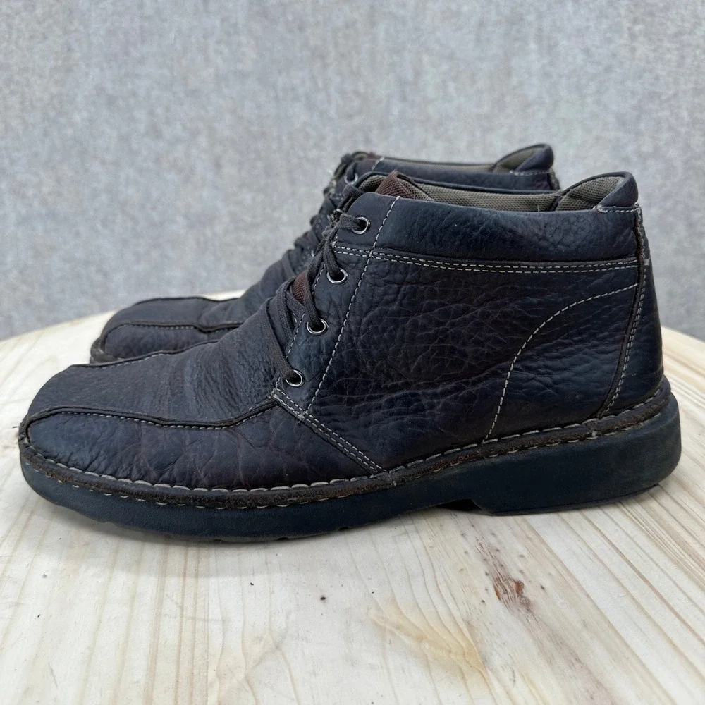 Clarks‎ Gerrard Mens 11 Dark Brown Leather Moc Toe Chukka Lace Up Ankle Boots
